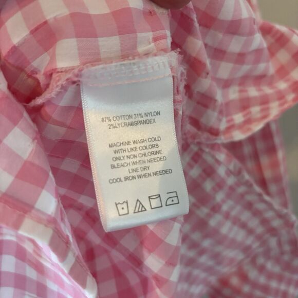 FoxCroft NYC Pink Plaid Button Up Top Pleated Textured Blouse Womens Sz 6 - Picture 5 of 8